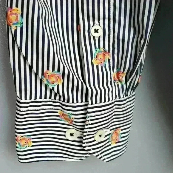 Bugatchi Men's Shaped Fit Spring Rose Print Pin Stripe Button Up Shirt sz M - Picture 4 of 11
